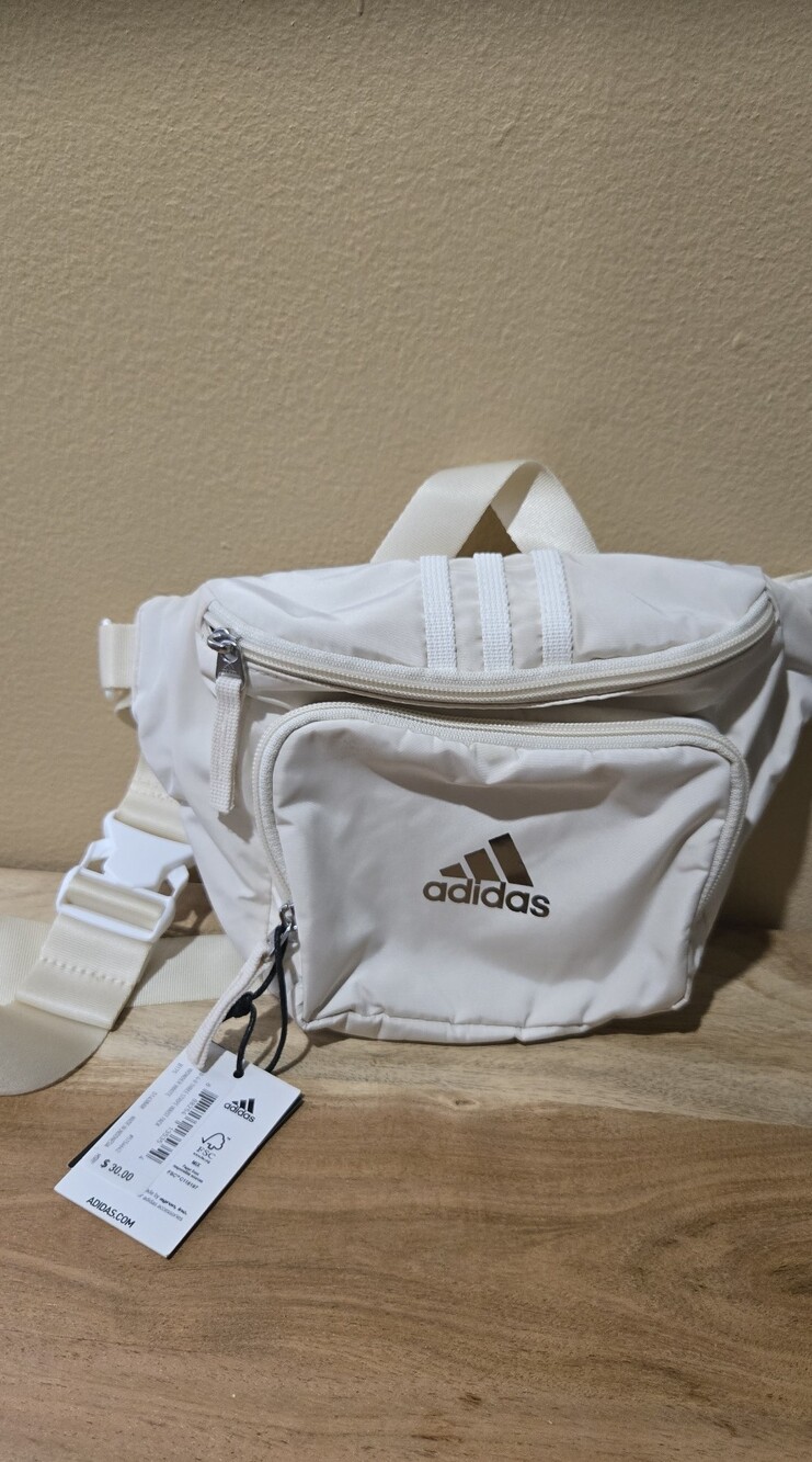 Adidas Cream/White Belt Bag with Front Zip Pocket. New.